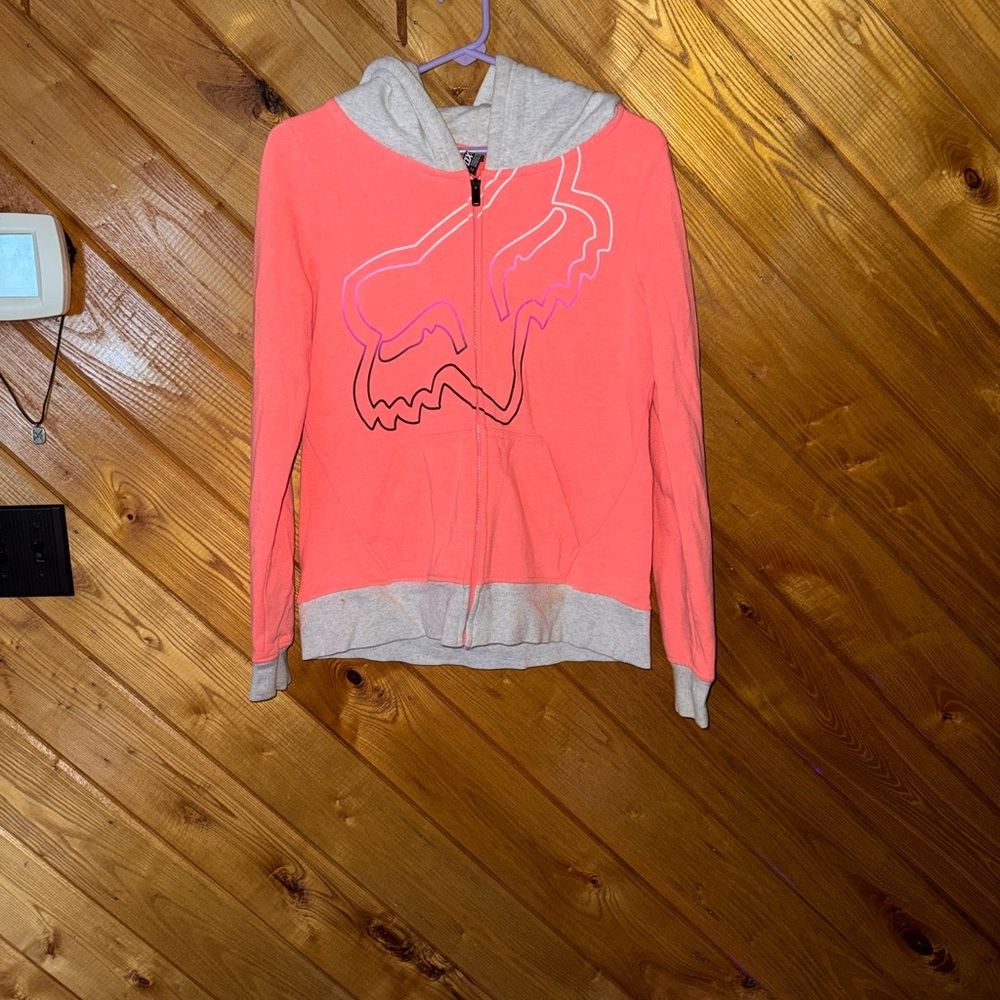 Coral and Gray Zip-Up Hoodie